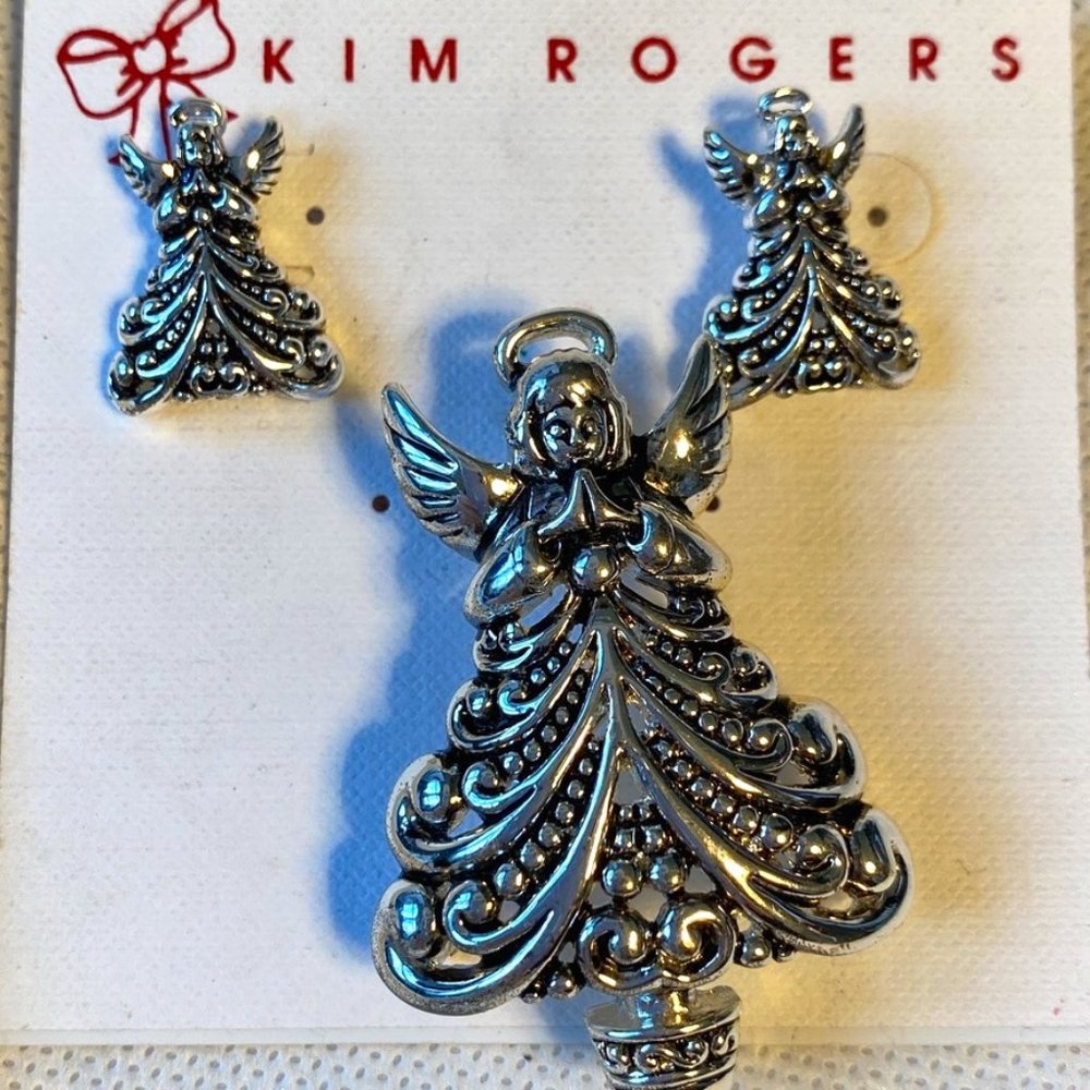 Kim Rogers Silver Angel Pendant and Earrings Set